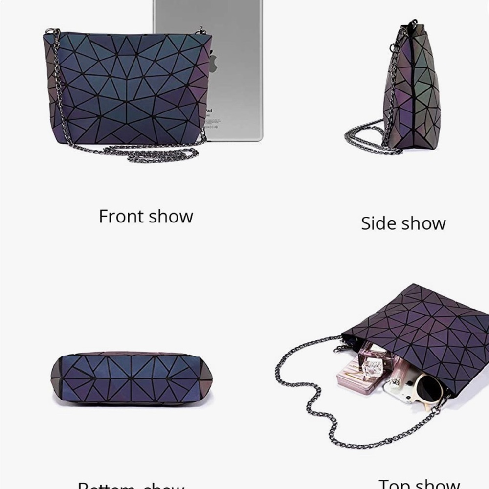 🔥 Geometric Luminous Purses Handbags Holographic Reflective Crossbody Bag - Picture 4 of 5